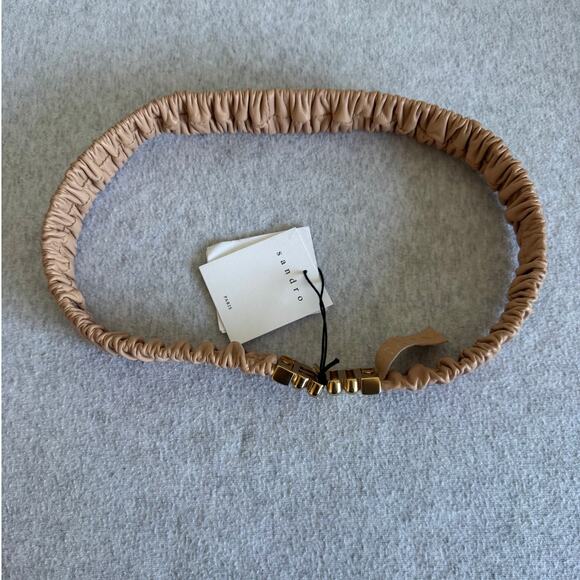 NWT Sandro Relaxed Ruched Leather Belt in Caramel Size 2 (Medium /6)